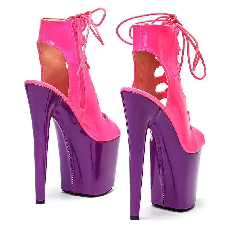 Leecabe  20CM/8inches Patent  PU upper  High Heel  platform Boots Trend fashion party stripper heel  Pole Dance boots