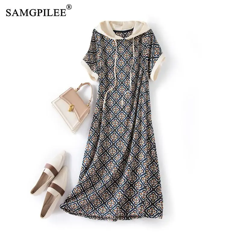 

Elegant And Pretty Women's Dresses New Summer 2023 Straight Hooded Loose High End Chiffon Geometric Figure Female Dress 4XL