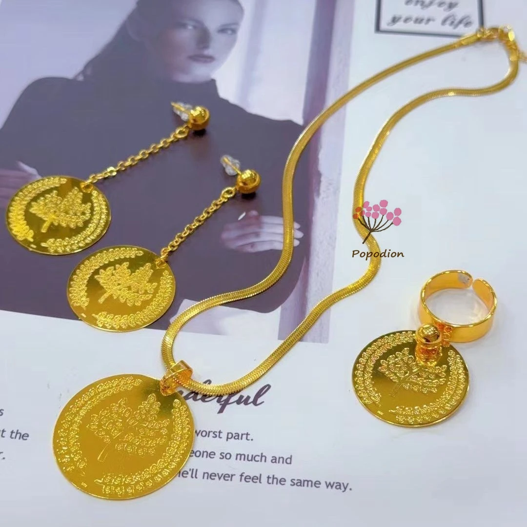 New Dubai 24K Gold Plated Necklace Earrings Ring Romantic Wedding Gift Party Jewelry Set for Women DD10599