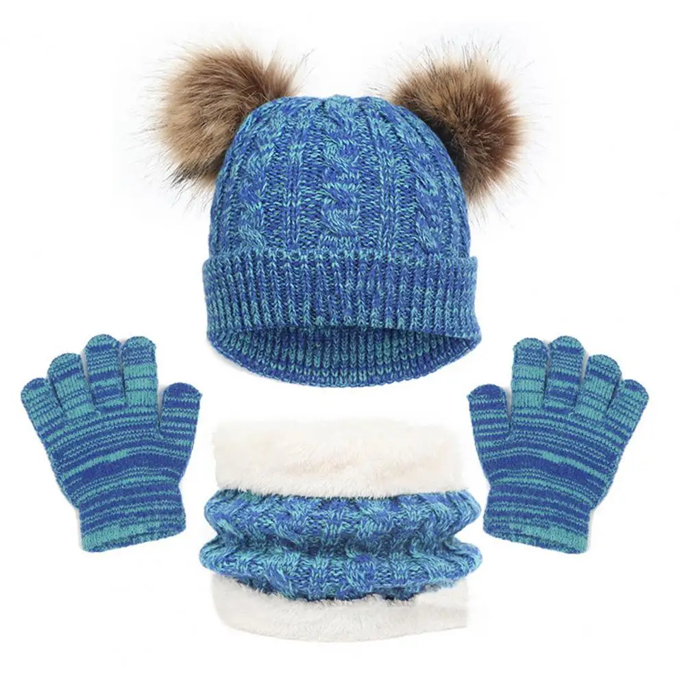 3pc3-12Y قبعة أطفال، وشاح، قفازات، طقم خريفي وشتوي مكون من ثلاث قطع، وشاح دافئ ورقيق، قبعة مختلط الألوان