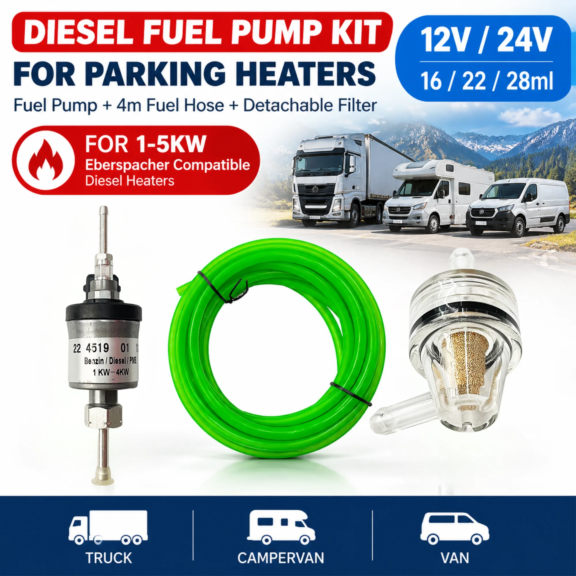 Eberspacher Diesel Heater Pump Kit with Hose & Filter