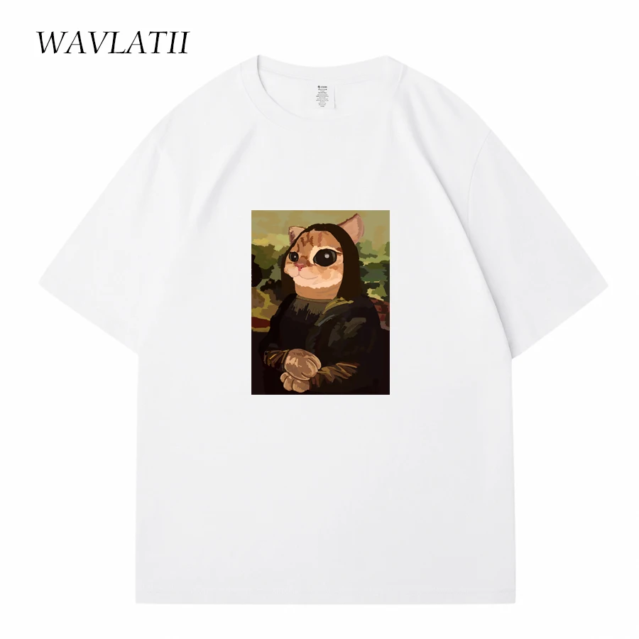 WAVLATII Women New 100% Cotton T shirts Female Dark Green Funny Printed Tees Lady Beige Cool Short Sleeve Tops for Summer WT2336