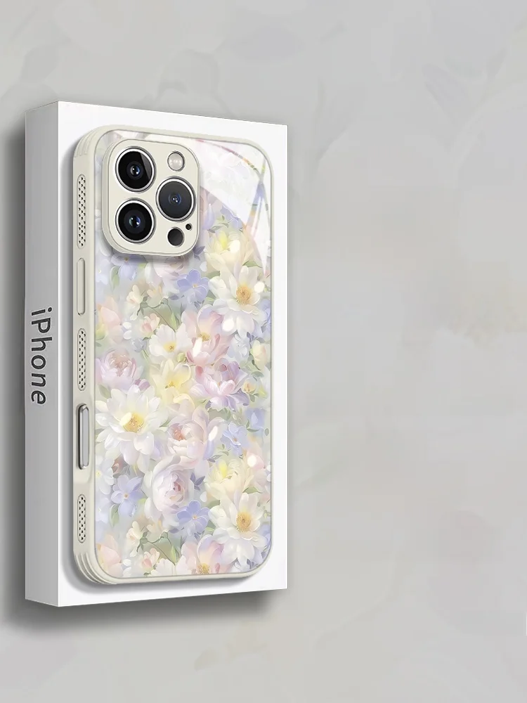 

Jiabeiyao White Lotus Flower iPhone 16 pro Max Case Creative Cartoon Full Cover Shockproof Glass Female Style Protective