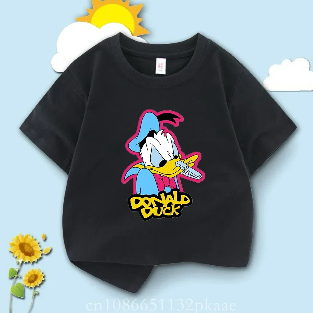 Round Neck T-shirt Donald Duck Children's Cotton T-shirt Summer Disney Cute Casual Clothes Cartoon Boys Girls Short Sleeve Tops