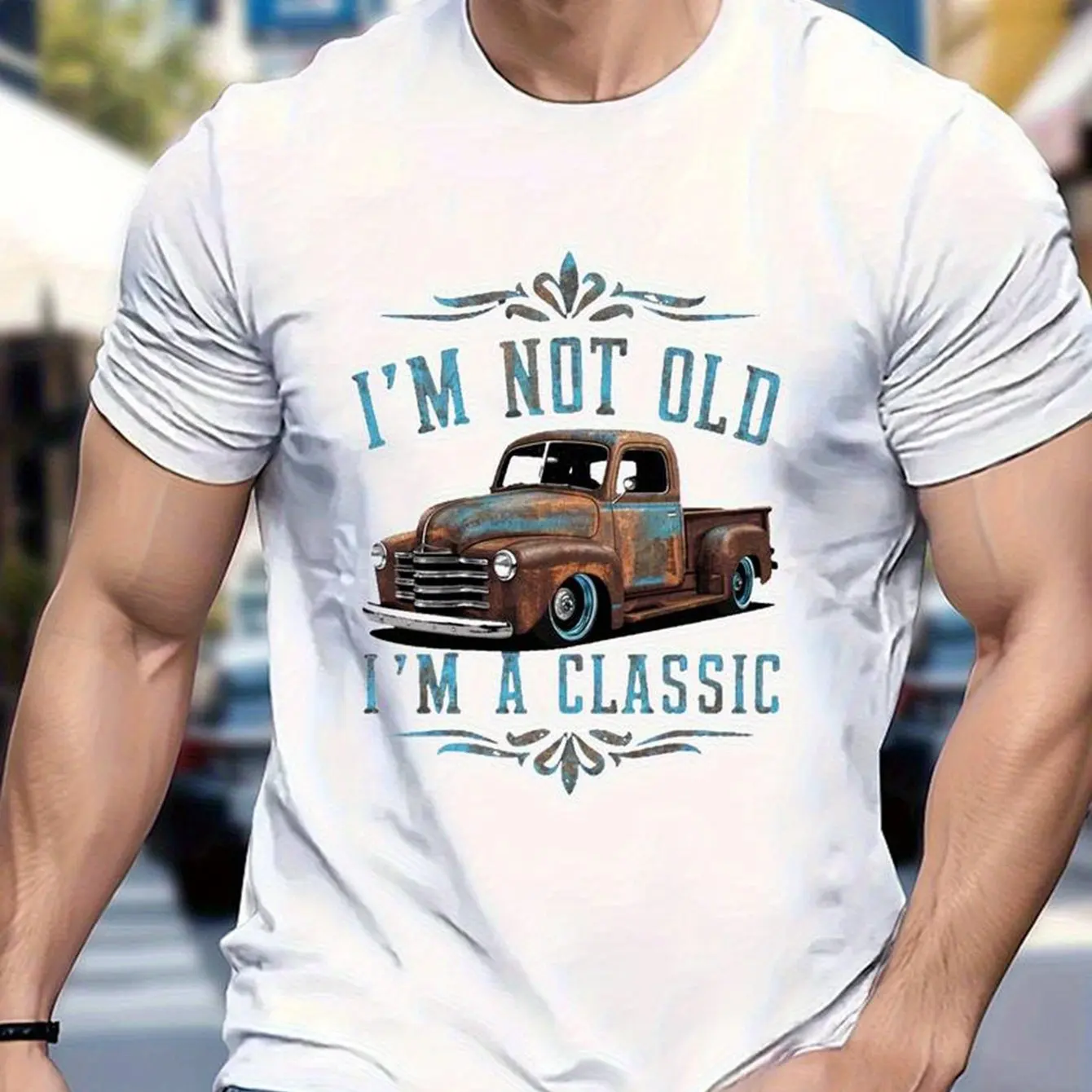 Men'S Vintage Truck Pattern T-Shirt I'M Not Old I'M A Classic Vintage Quote Everyday Casual Crew Neck T-Shirt