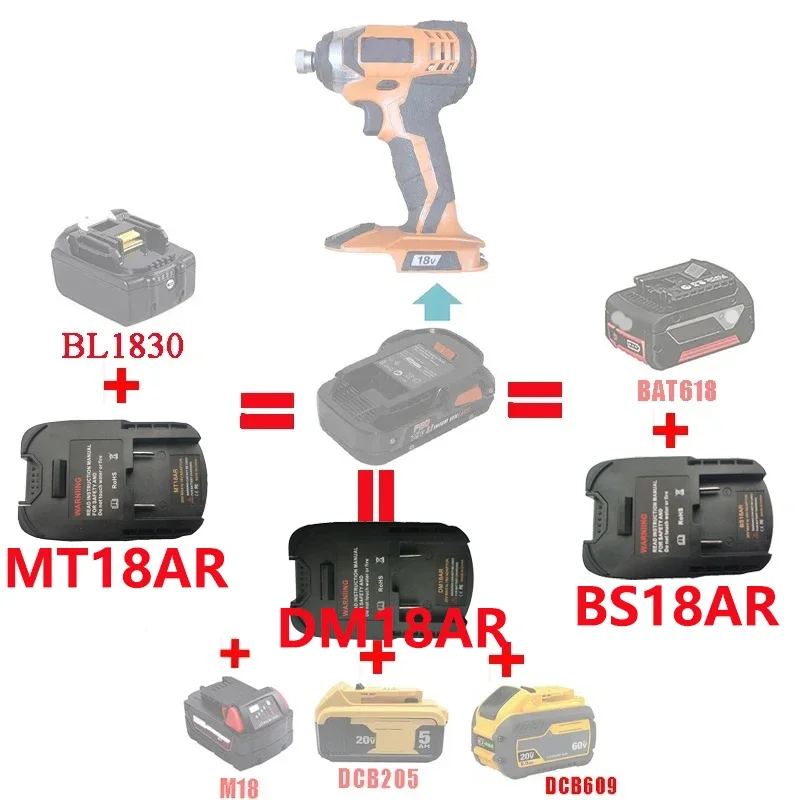 MT18AR DM18AR BS18AR Adapter Converter For Makita For DeWalt For Bosch For Milwaukee Battery For Aeg RidGid Tool