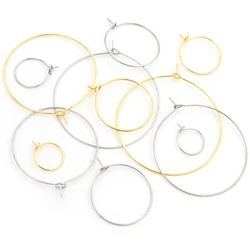 50pcs 12 15 20 25 30 35 40mm 316 Stainless Steel Gold Plated Hoops Earrings Big Circle Ear Wire Hoops Earrings Wires Findings