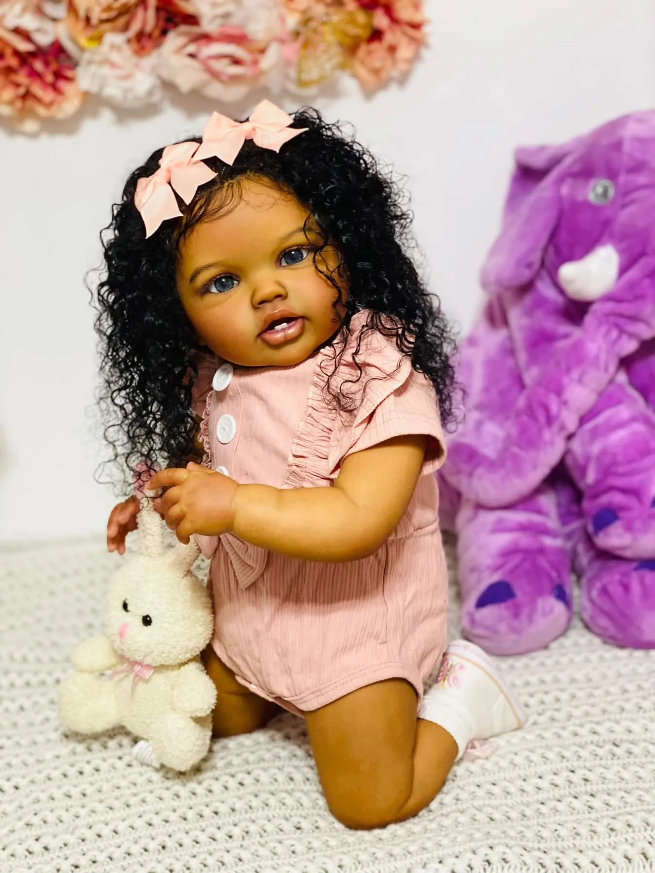 NPK 24 Inch Reborn Baby Doll Dark Brown Skin Lifelike Toddler Lottie Newborn Princess Girl Soft Touch 3D Art Doll