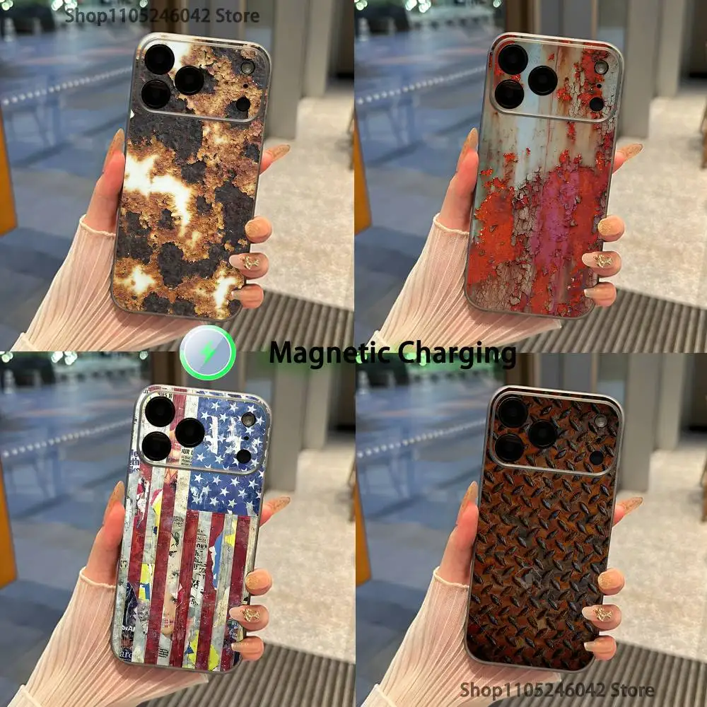 

Retro Industrial Style Rusty Shockproof Transparent gray Phone Case For iPhone 17,16,15,14,13,12,Pro,Max,Plus,Magnetic Charging