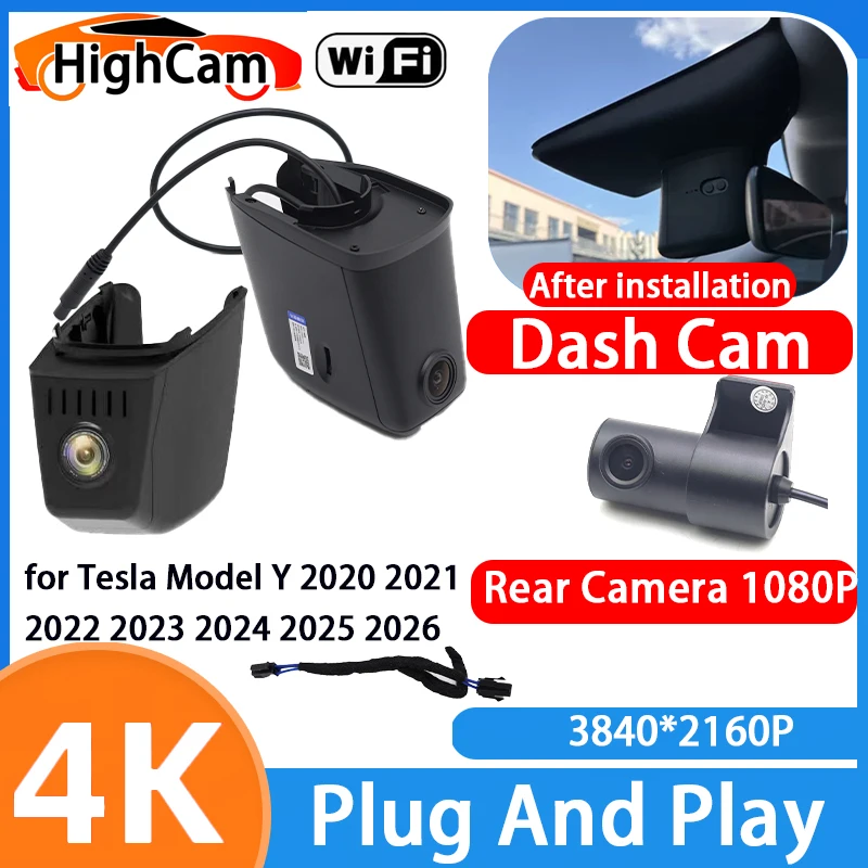HighCam for Tesla Model Y 2020 2021 2022 2023 2024 2025 2026 4K Wifi 2160P Car DVR Video Recorder Dash Cam Front Rear Camera