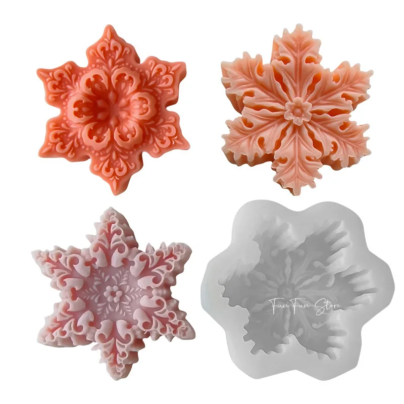 Christmas Snowflake Silicone Candle Mold, DIY Aromaterapia, Vela De Gesso, Soap Decorating Mould, Doces e Chocolate Fazendo Ferramentas