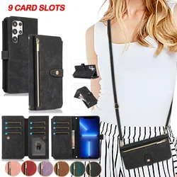 Crossbody Phone Case for Samsung Galaxy S23 S24 FE S25 S26 Ultra S22 Plus A16 A06 A26 A36 A56 A35 A55 Wallet Card Holder Cover