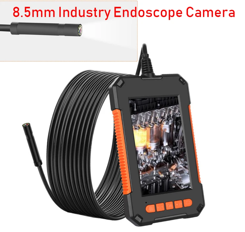 

8.5mm Endoscope Camera IP67 Waterproof Industrial Borescope with 4.3“ HD Screen LED Pipe Inspection Camera Hard Cable Endoscope