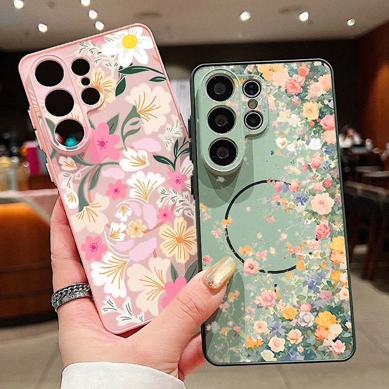 Magnetische Handyhülle mit Kleinblumenmuster für Samsung Galaxy S26 S25 Ultra Edge S24 S23 FE A17 A56 A37 A16 A55 A15 A36 A55 Cover