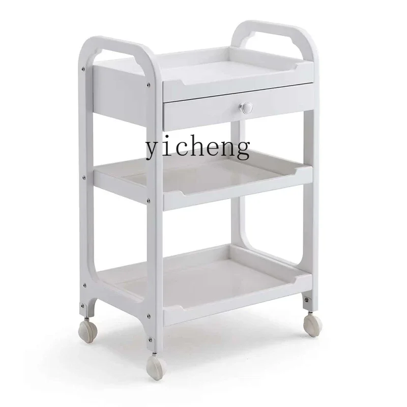 YY Solid Wood Beauty Trolley Storage Rack Beauty Instrument Stroller Barber Shop Cart