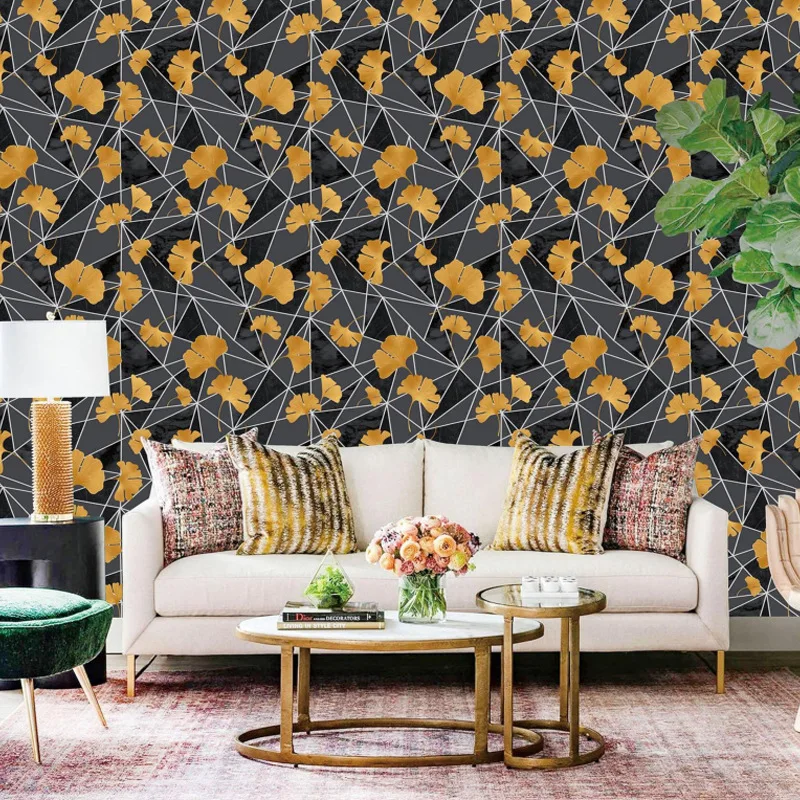 Modern Interior Home Decorations Waterproof 3D Gingko Leaf Wallpaper Rolls for Bedroom Living Room Decor Walls Background