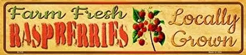 Farm Fresh Raspberries Locally Grown Metal Tin Sign Plate Drive Way Road Street Novelty Plaque Wall Hanging Bar Yard Garden Deco