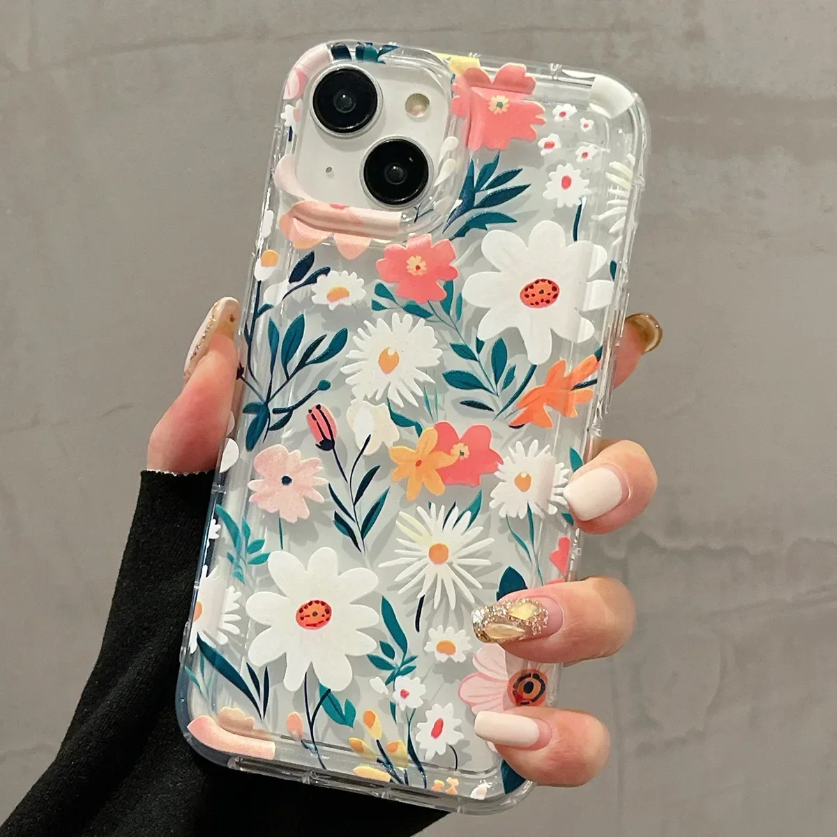 Trendy Hot selling Colorful Flowers TPU Phone Case for iPhone 15 Plus 14 13 Pro 12 11 Pro Max Clear Case Shockproof Case