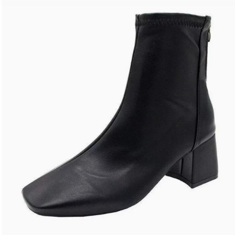 Thick Bottom Ankle Boots for Women Spring Autumn Fashion Black White Women\'s Shoes Chunky High Heels Round Head Short Botines