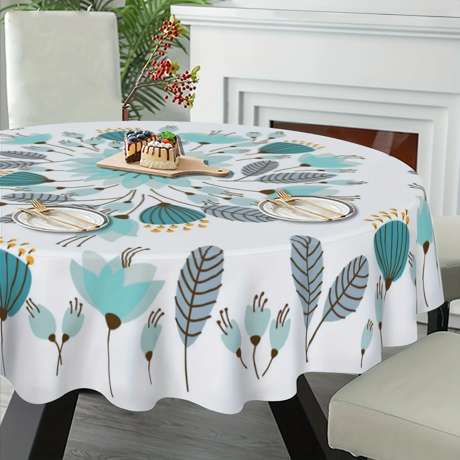 Floral Round Tablecloth Farmhouse Rustic Tablecloth Spring Summer Tablecloth Boho Flowers Party Catering Coffee Picnic Mat