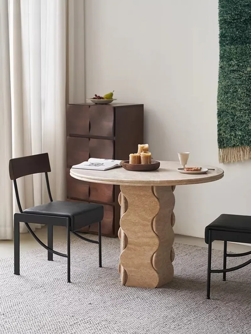 2025 new living room small apartment household, travertine round dining table