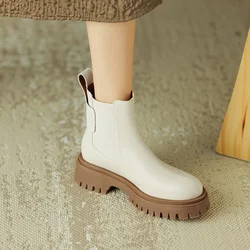 NEW Autumn Women Boots Split Leather Shoes for Women Round Toe Chunky Heel Boots Winter Short Boots Platform Ankle Boots Women