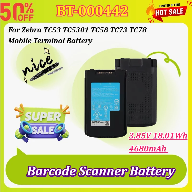 

BT-000442 3.85V 18.01Wh 4680mAh Barcode Scanner Battery Replacement for Zebra TC53 TC5301 TC58 TC73 TC78 Mobile Terminal Battery