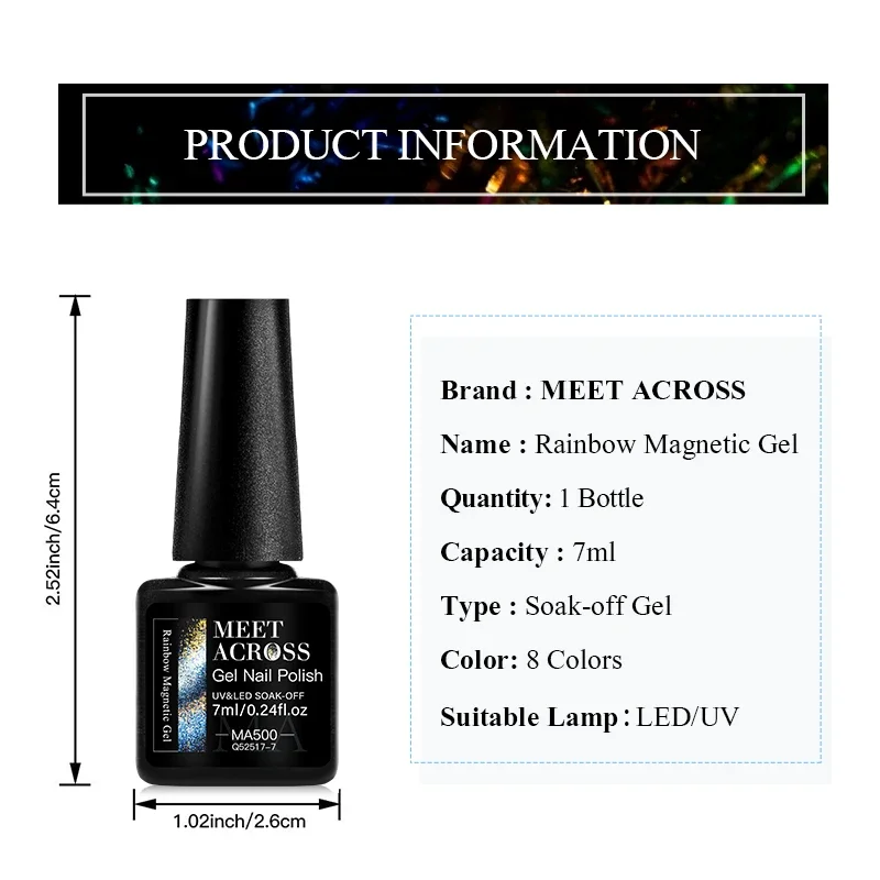 يجتمع عبر 7 مللي قوس قزح المغناطيسي جيل للأظافر طلاء الأظافر بريق لامعة تألق اللون النمط الفرنسي نقع قبالة شبه دائمة الورنيش #6