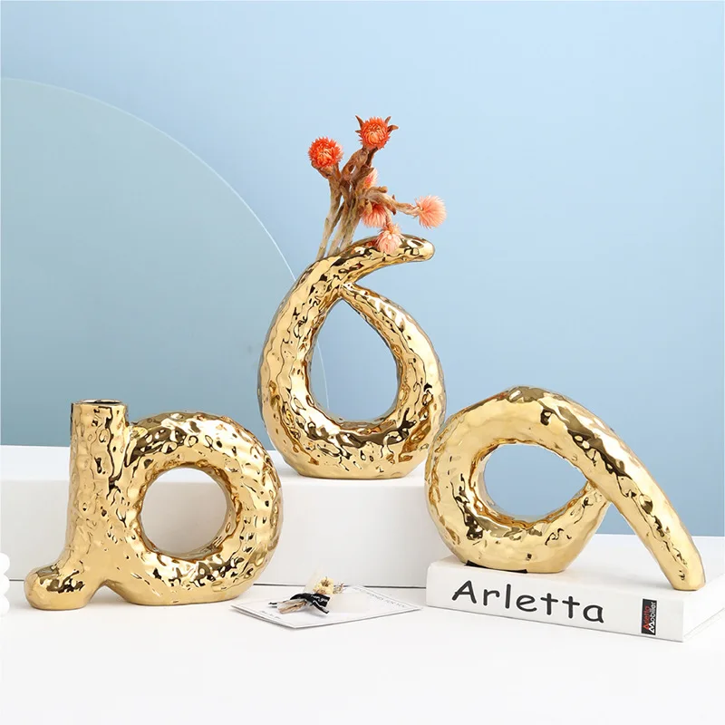 European-style Electroplating Ceramic Vase Arrangement Container Shaped Irregular Room Interior Decor