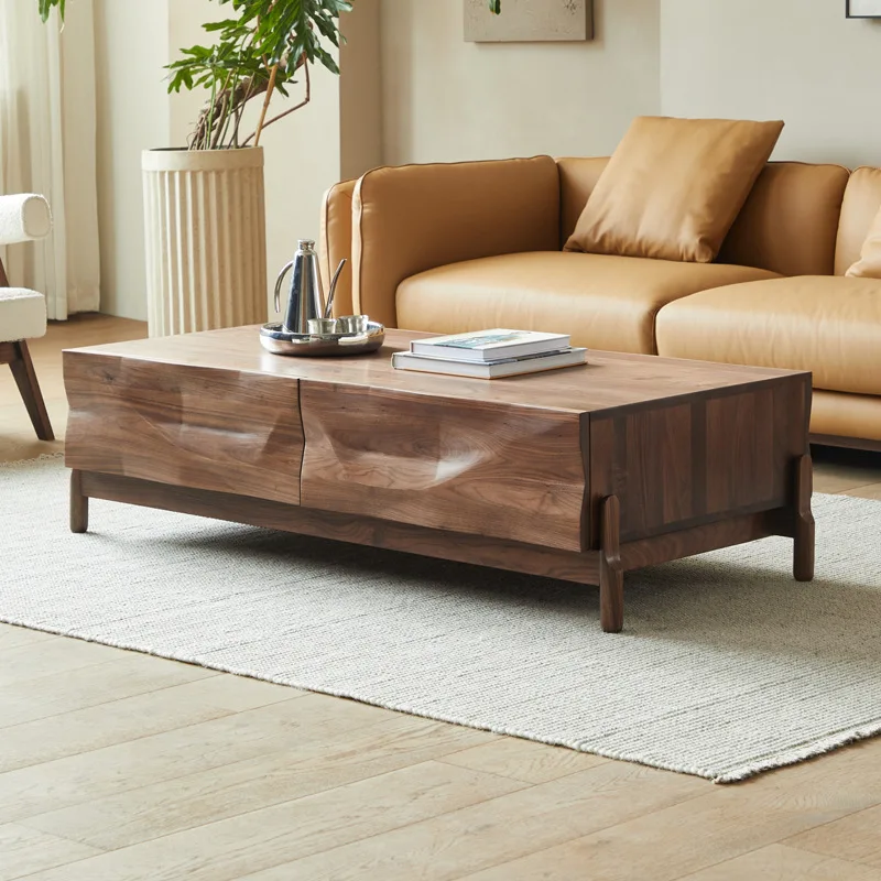 Coffee Table Solid Wood Retro Light Luxury for Living Room for Small Apartment Sturdy Construction, Living Room Center Table