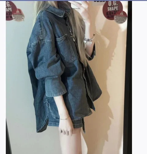 Denim Women Suits Cotton Casual Solid 2025 Spring Autumn New Fashion Full Women Coat Jacket Skirt 2 Piece Set