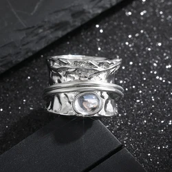 Vintage Tibetan Moonstone Big Healing Crystal Rings for Women Boho Antique Indian Moonstone Ring Fine Jewelry Girls Ladies Gifts