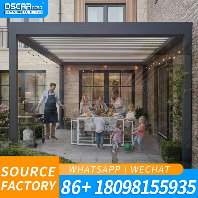 Motorized Retractable Outdoor Pergola Sunshade Canopy Commercial Patio Shelter for Restaurant Alfresco Dining Hotel Entrance Cou