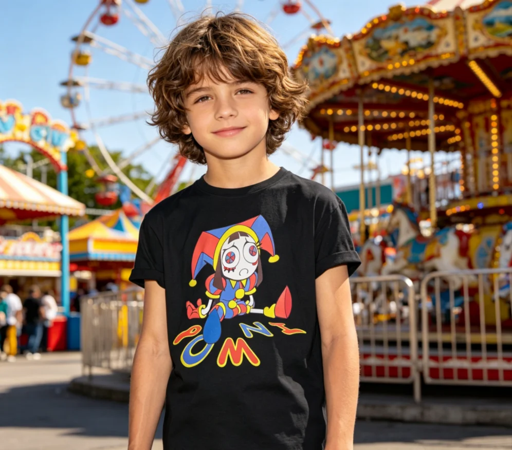 The Amazing Digital Circus Kinder Grafik-T-Shirt Lässiges Vielseitiges Zirkusclown-Print T-Shirt für Kinder