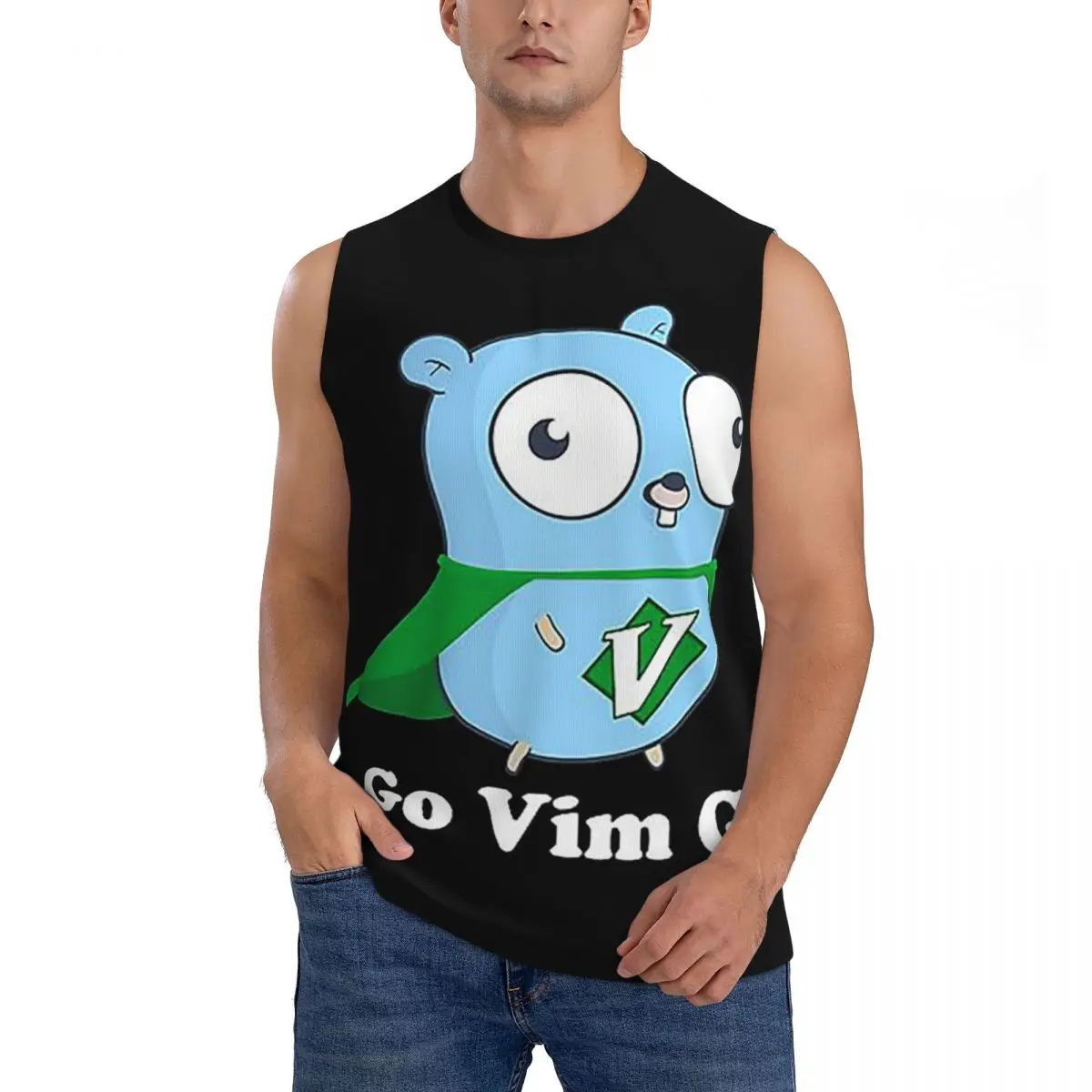 The Go Gopher Golang Vim Go Men Sleeveless Tank Tops Quick Dry Breathable Gym Fitness Running Summer Casual Sport Vest
