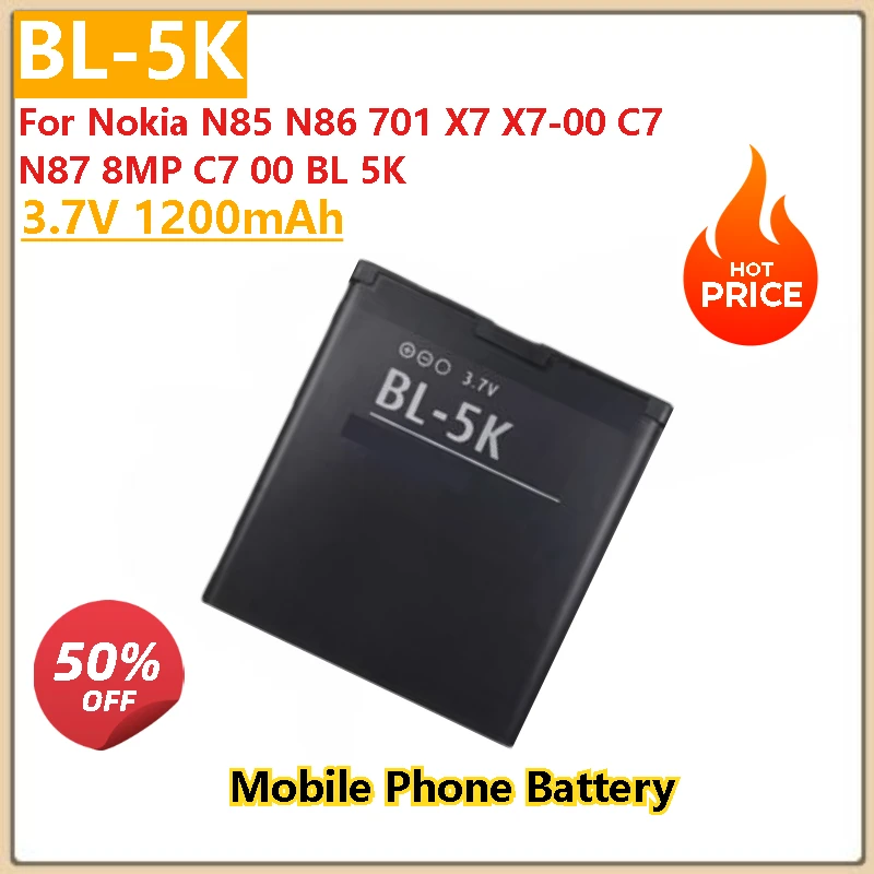 

100% New 3.7V 1200mAh High Quality Replacement Mobile Phone Battery BL-5K For-Nokia N85 N86 N87 8MP 701 X7 C7 C7-00