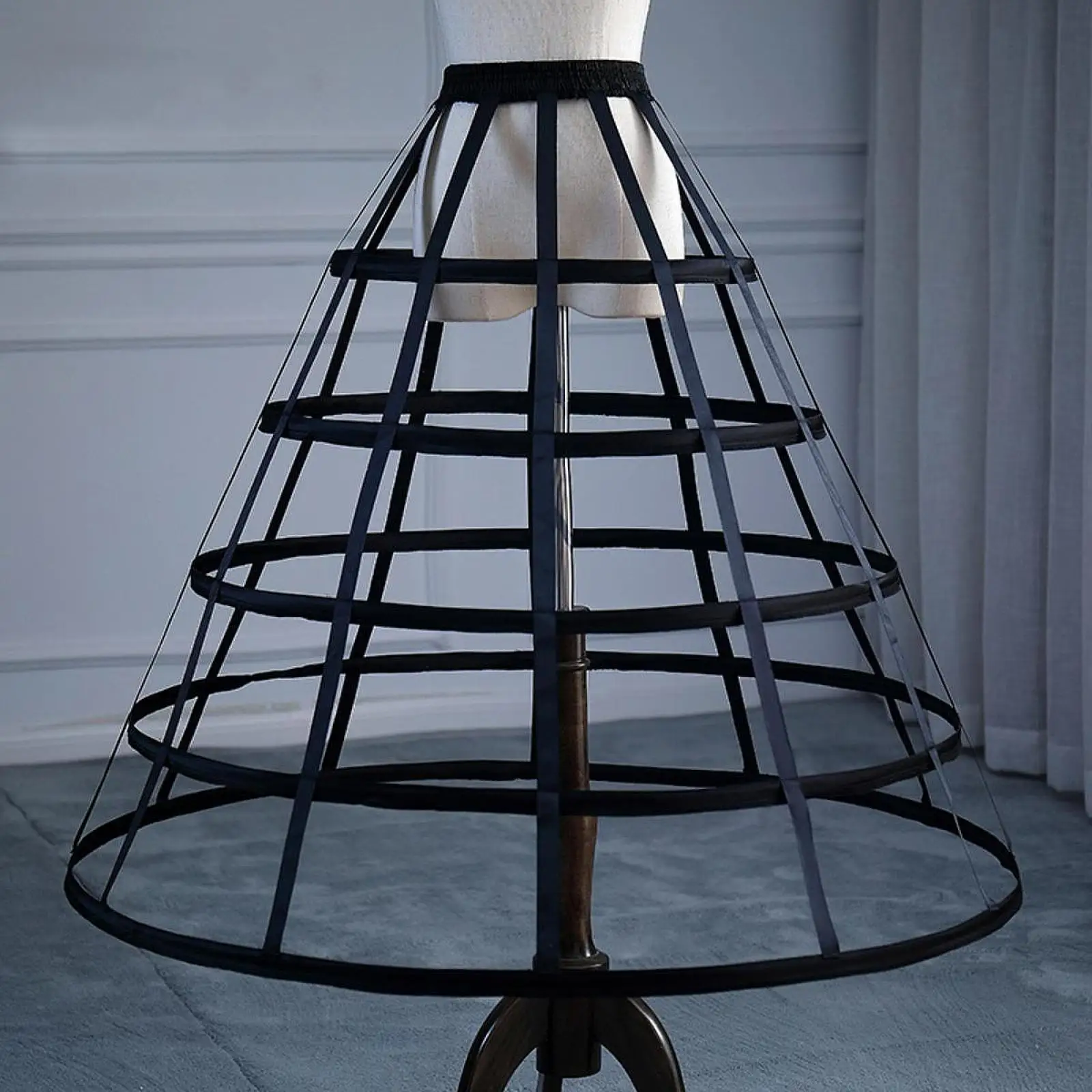 Womens Underskirt 5 Hoop Crinoline Cage Petticoat Black Pannier for Lolita Vintage Gown Party