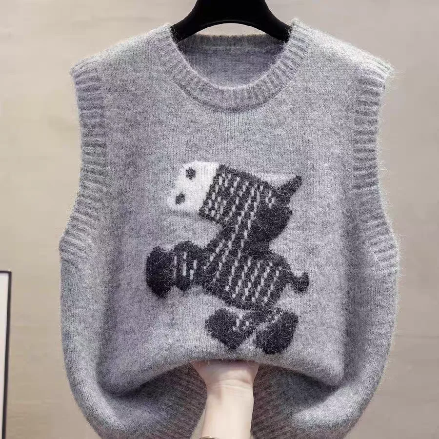 Loose Knitted round Neck Vest Women's Outerwear Fashionable Layering Sweater Shoulder Pad Spring New Arrival Casual Commute S...