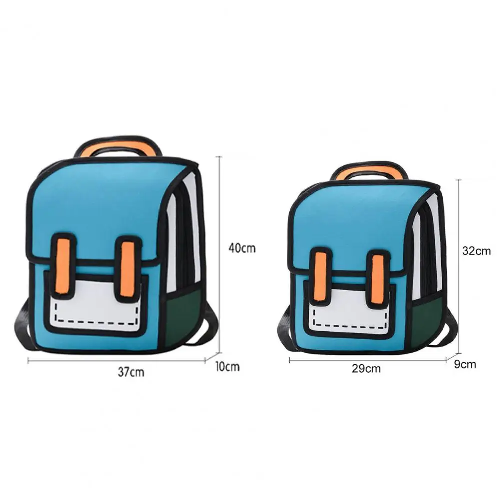 Student Backpack Cute Large Capacity Waterproof Adjustable Strap Zipper Book Storage Unisex 2D Drawing Daypack Travel Rucksack