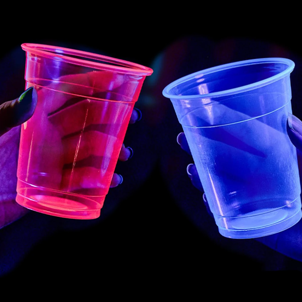 50/100 Stück Neon Glow Kunststoff Party Tassen Neon Farben Tassen für UV Schwarz Licht Reaktive Neon Geburtstag Glow in the Dark Party Supplie – Detail 2