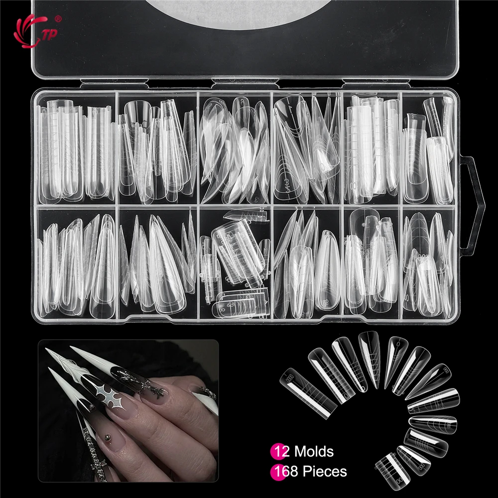 TP 168 قطعة أشكال أظافر مزدوجة واضحة غطاء كامل قابلة لإعادة الاستخدام قالب الأظافر مجموعات أشكال علوية من الأكريليك لتطويل الأظافر قوالب علوية مسمار الفن لتقوم بها بنفسك #6