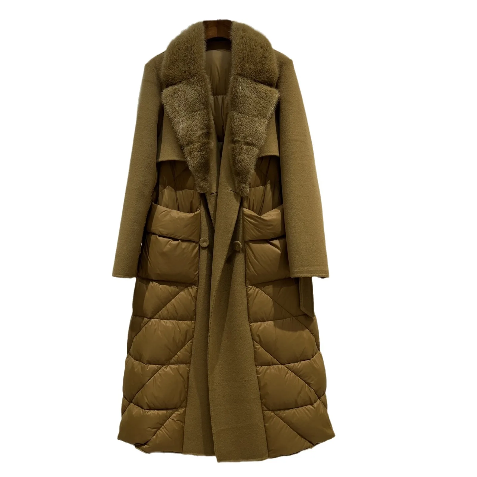 2025年婦人服高級ミンクファー襟付きロングダウンジャケット秋冬新作1104