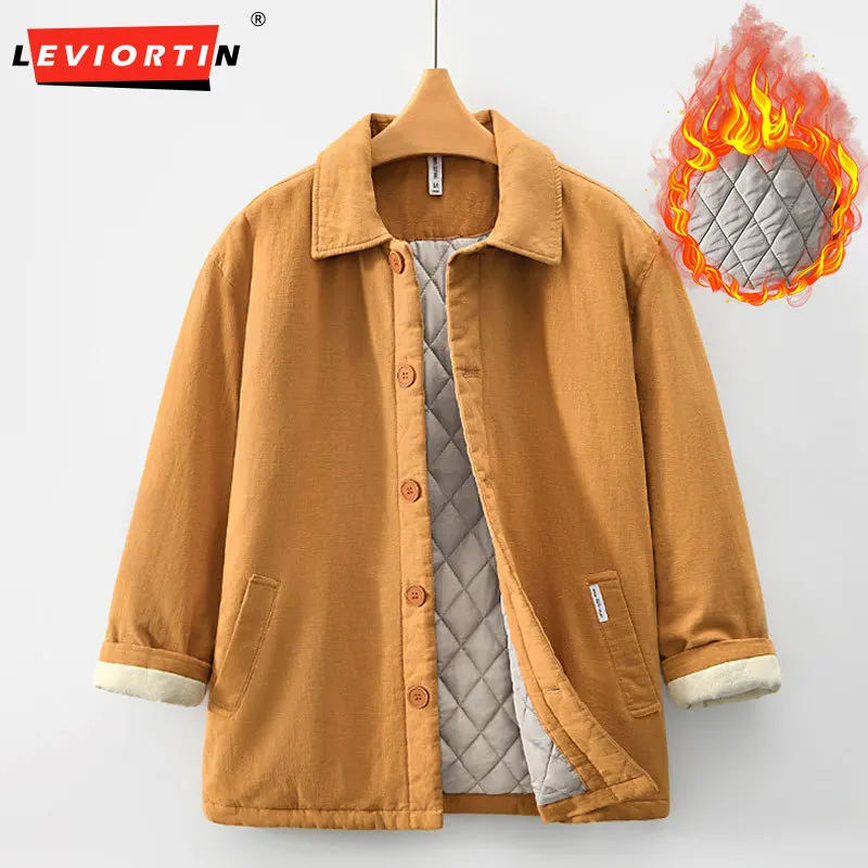 Men's Thick Warm Padded Parka Coat Mid Length Thick Warm Insulated Winter Jacket with Lapel Collar Fleece Lined Outerwear Coats