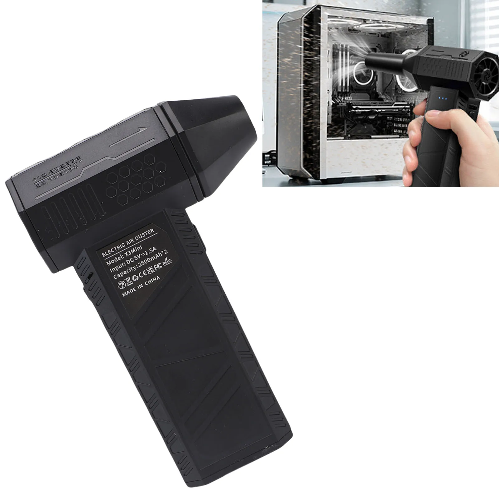 

Air Blower Duster 120W Electric Air Duster 3 Gear Adjustable 3.5 Hours Fast Charging 110000 RPM Lightweight for Outdoors Home