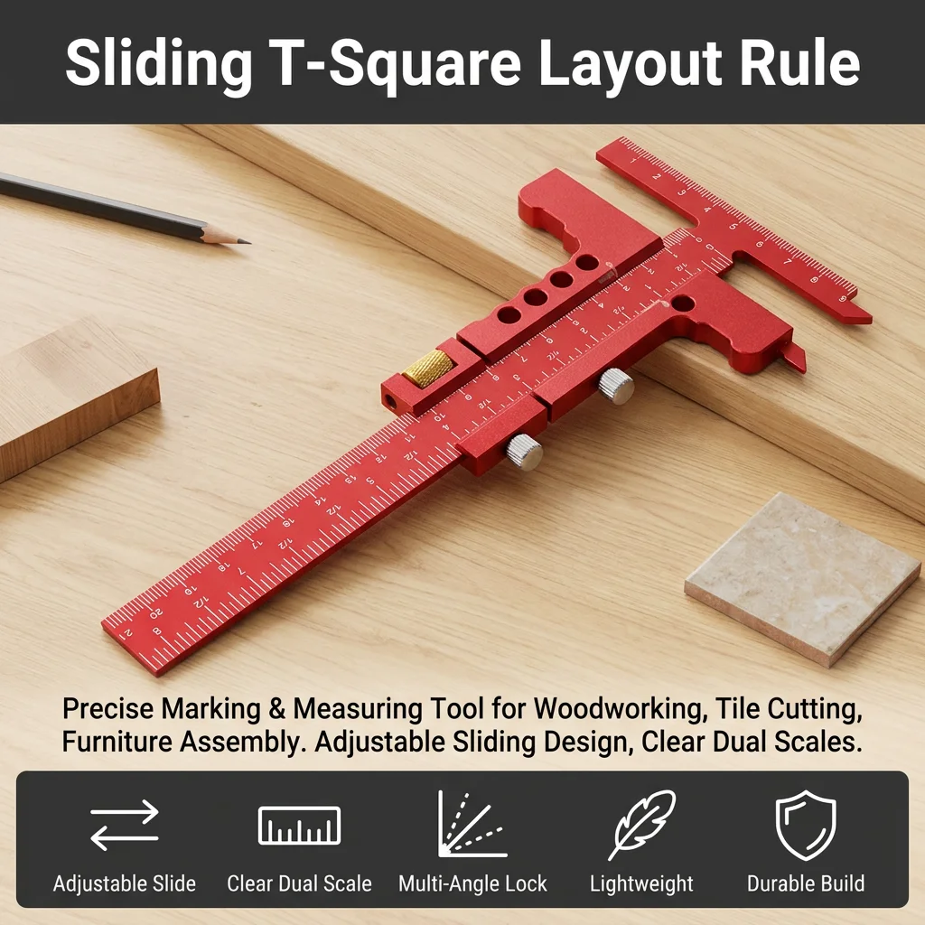 Professional T Square Ruler Precision Marking Tool for Woodworking Carpentry Layout Adjustable Aluminum Alloy DIY Furniture