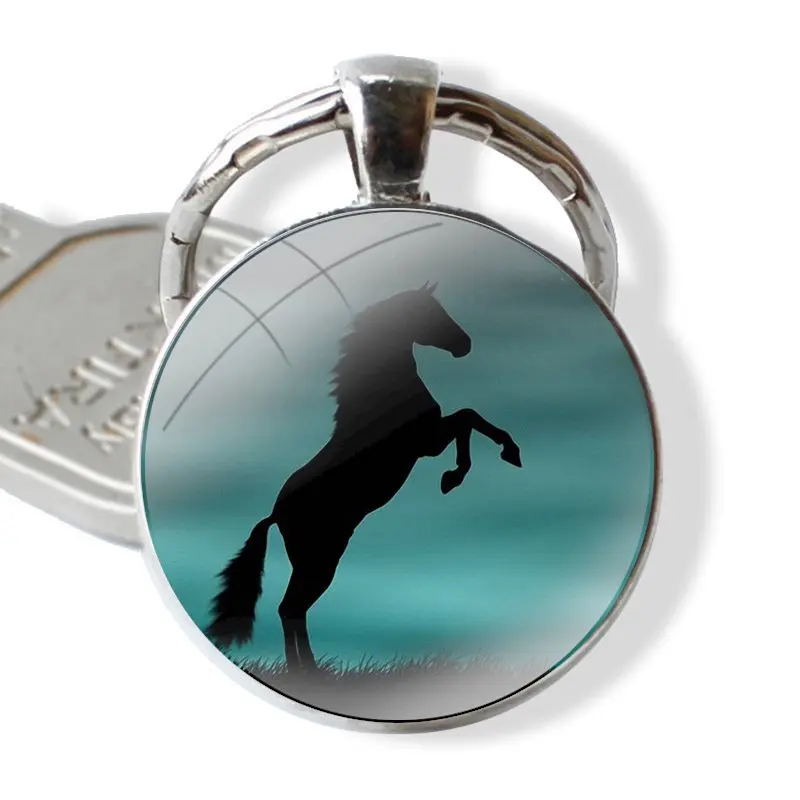 Keychain Handmade Glass Cabochon Key Ring Holder Pendant Key Chains Galloping Horse