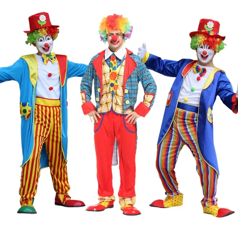 

NewClown Jumpsuits Funny Clown Joker Cosplay Costume with Shoes Wig Red Nose Adult Men Carnival Jacket Suits RG03482025
