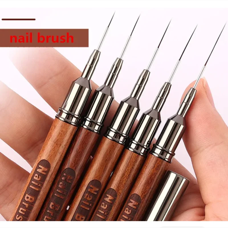 5pcs/set Round Wood Handle Art Liner DIY Painting Brush Drawing Lines Stripe Flower Painting Pen Nail Liner Brush Set with 5size