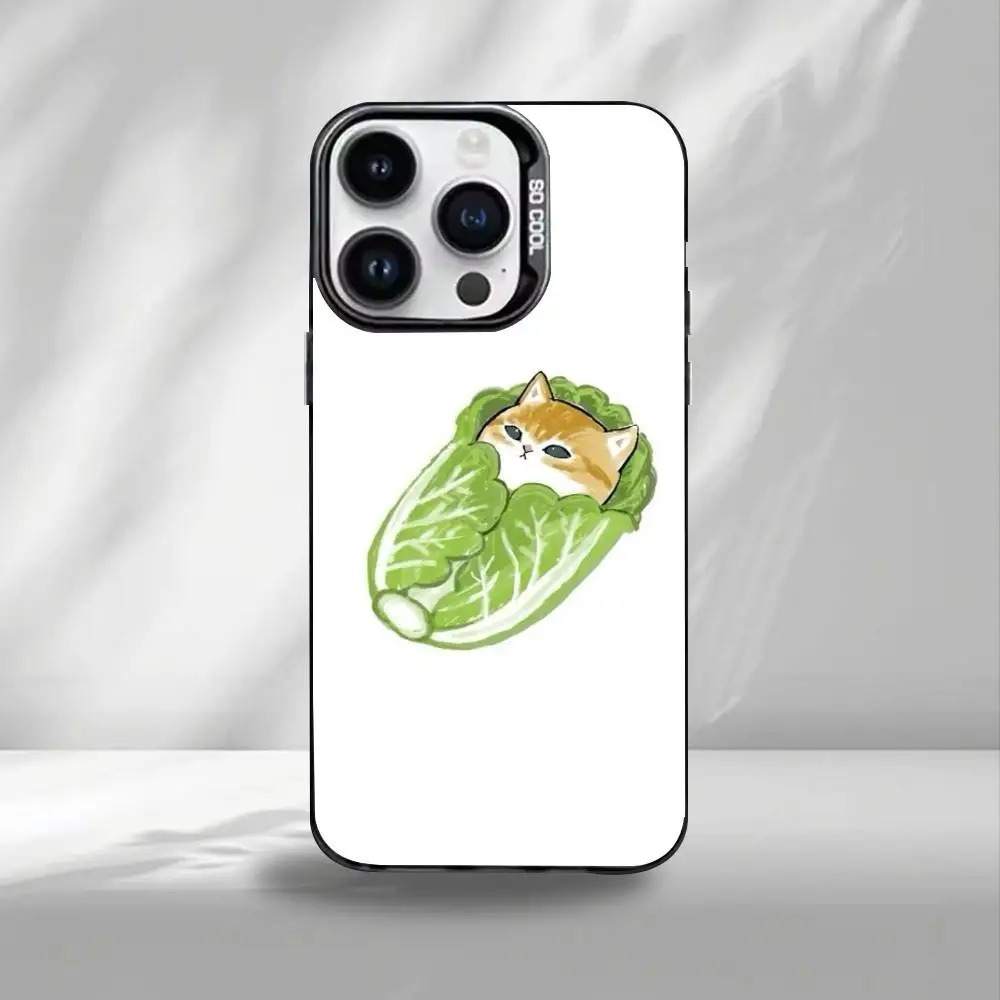 C-ute Mofusands Cat Phone Case For iPhone17,16,15,14,13,12,11 Plus,Pro Max Black Border Silver  Plated Cover