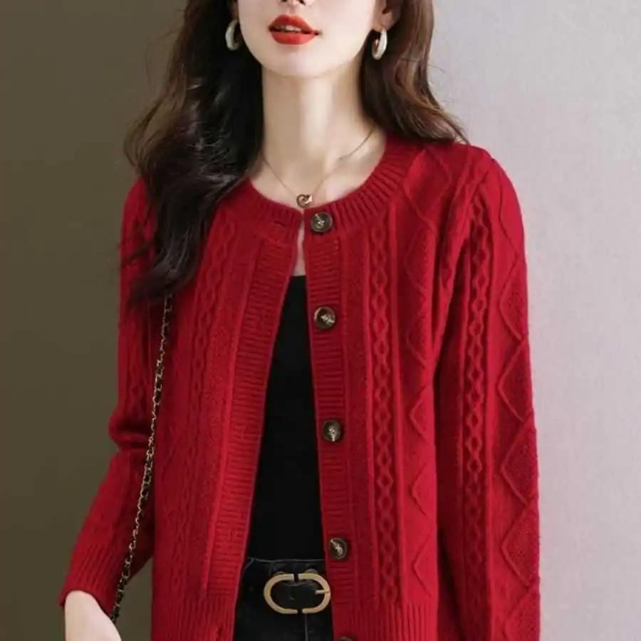 

Весенне-осенний вязаный свитер, пальто, свободный круглый открытый кардиган ort Sle, повседневный удобный длинный цвет све